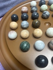 Vtg Semiprecious Stone Marble Solitaire Game 36 1” Stone Marbles 16” Board
