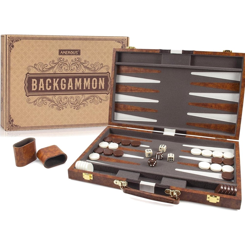 Backgammon Set, 15 Inches Classic Board Game with Leather Case, Folding Board…
