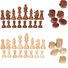 2 in 1 Chess Pieces Wood Chess Pieces + Checker Pieces without Board (3.5 Inches