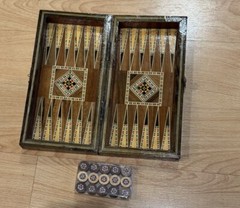 2 in 1 Wood Backgammon + Chess Set Moroccan handmade Wooden Backgammon Board 8”