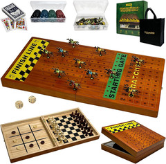 Large 23 inches Horse Race Board Game with Luxury Metal Numbered Horses, 4 in 1