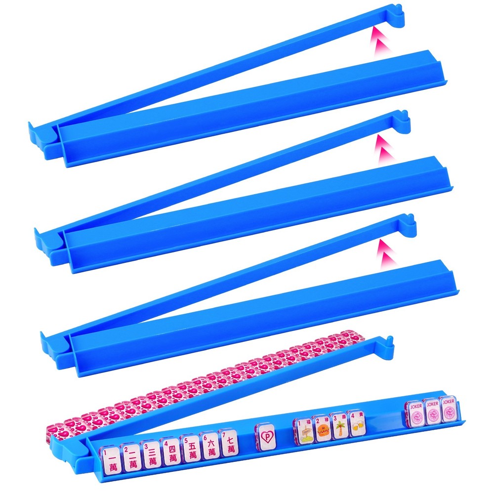 4 Pack Acrylic Mahjong Racks with Pushers Combo, All-in-One Tile Pushers, Blue