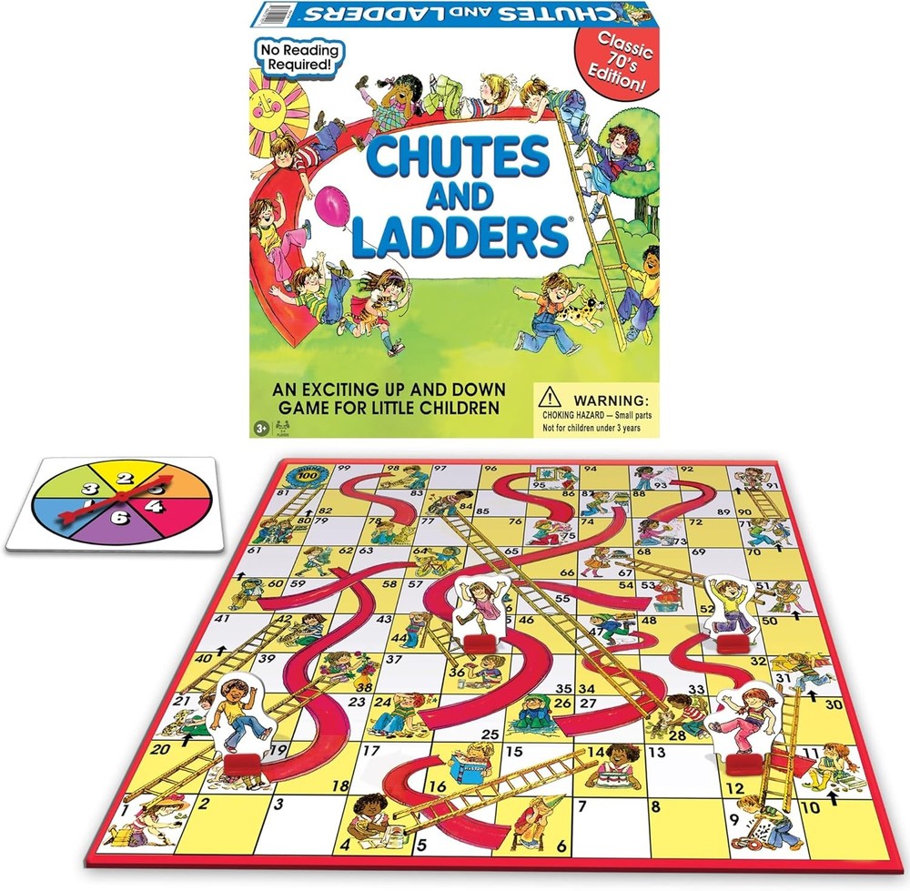 Classic Chutes and Ladders with 1970s Art by Games USA 2-4 Players Ages 3