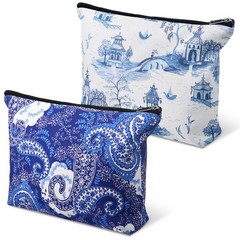2 Pcs Empty American Mahjong Tile Bags White Blue Printed Thickened Soft Bags…
