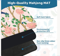 Bird Toile Mahjong Mat 33×33 Pink Floral Game Mat with Carry Bag | Non Slip Mahj