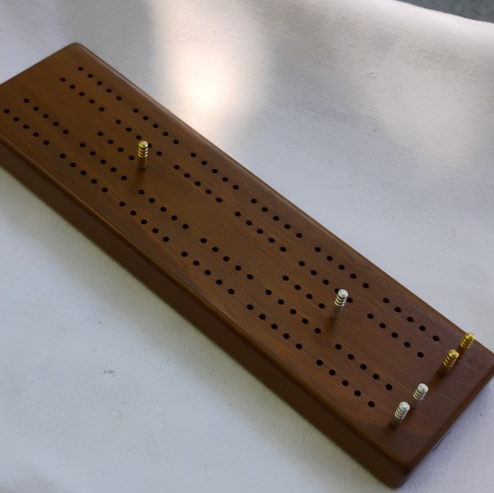 Handmade Wooden Cribbage Board. Brazilian Walnut. Brass And Aluminum Pegs. USA
