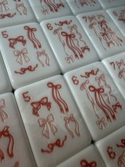 Luxury American Mahjong Tile Set + Matching Floral Mat | White Acrylic | New