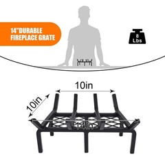 TwentyNext 14 Inch Fireplace Grate with Ember Retainer,Cast 14 Inch, Black