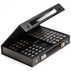 Japanese Riichi Mahjong Set with Black Standard Size Tiles and Black Vinyl Case