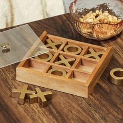 Mainstays Decorative Gold and Wood Tabletop Tic Tac Toe Tabletop Set