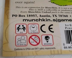 MUNCHKIN UNDEAD Expansion Pack Steve Jackson Games 15 Card Pack 1st Edition 1499