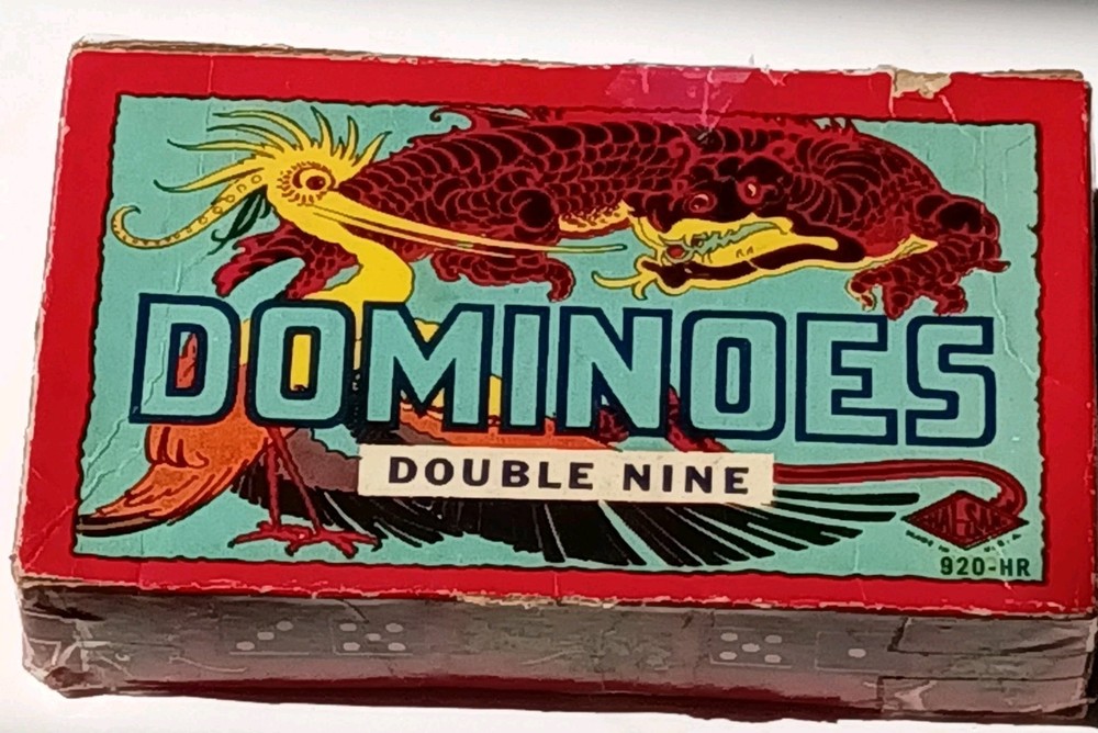 Vintage Dominoes Double Nine Box Set Oriental Dragons Multicolored Dots