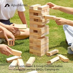 54 PCS Wooden Tumble Tower Game Set Giant Jenga Blocks Dice Scoreboard