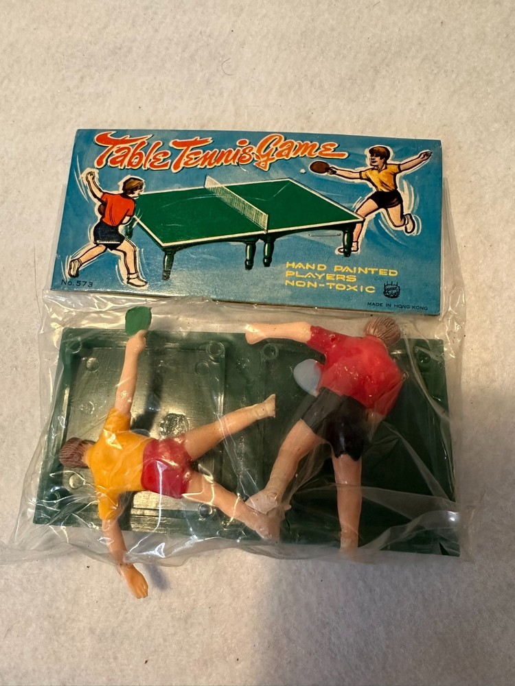 Vintage Table Tennis Game Mini Toy Set Hong Kong Hand Painted Players