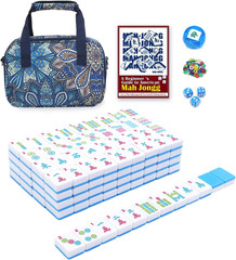 American Mahjong Tile Set with Printed Handbag, 166 Premium Blue Tile and Access