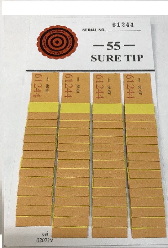 10 Dozen # 55 Sure Tip Boards (0-0/9-9) Bingo/Jar Tickets Free Shipping