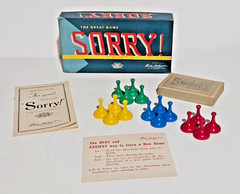 Vtge 1954 Parker Bros. Sorry Game -Rules, Pieces, Cards still wrapped! No Board
