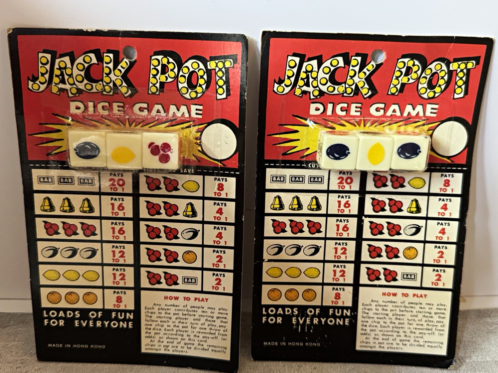 Lot of 2 Vintage Jack Pot Casino Dice Game Carded Set Made in Hong Kong