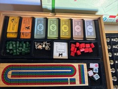 Deluxe Solid Wood Cabinet Monopoly + Clue + 6 Classic Games Chess Checkers Cards