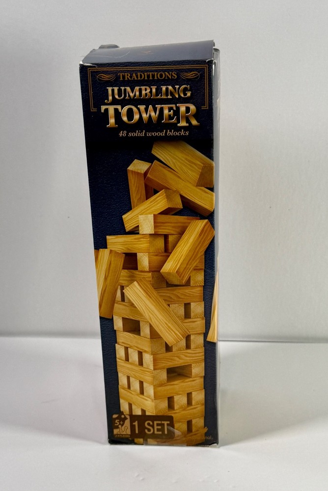 Wooden Tumbling Tower Game 48 Solid Wood Blocks Complete Lightly Used