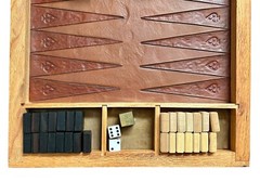 Vintage Backgammon Game Hand Tooled Leather Wood Wooden Brass Piece Hand Made