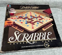 Milton Bradley Scrabble Deluxe Crossword Board Game Rotating Turntable 1988