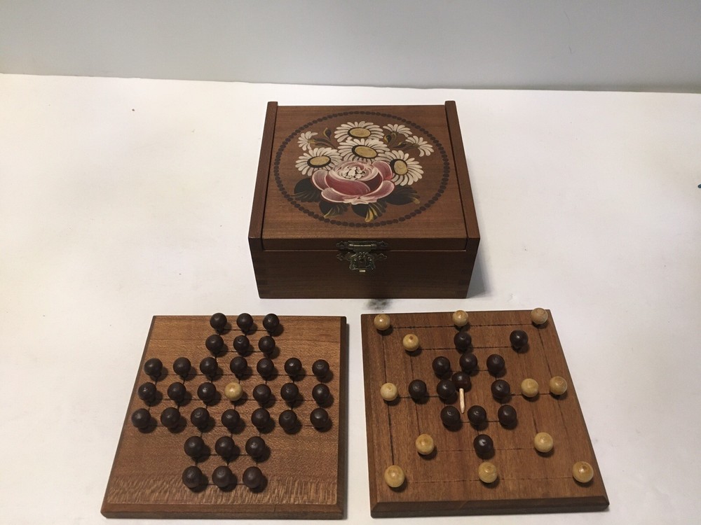 Vintage Elimination Puzzle Game Wooden Box Pegs Atelier Arlette Germany Floral