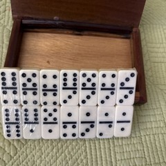 Vtg Wooden Mini Domino Set Complete 28 Pieces Floral Marquetry Inlay Box Game