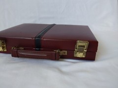 Vintage MR MAN Backgammon Board Game Leather Travel Case Box Brown Briefcase