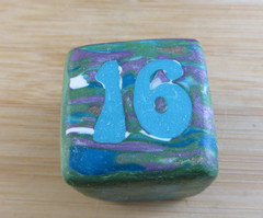 Jena’s Handmade Backgammon Doubling Cube Unique OAK Purple Blue Green #403