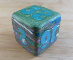 Jena’s Handmade Backgammon Doubling Cube Unique OAK Purple Blue Green #403