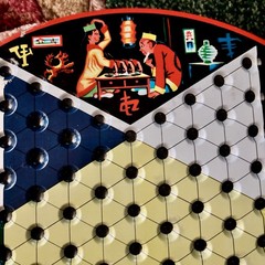 VTG Metal Tin Pixie Game Chinese Checkers Game Green Dragon w/Marbles Checkers