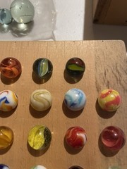 2 Vintage Wooden Marble Solitaire Games with 29 Marbles Cats Eye Nice! 1960’s
