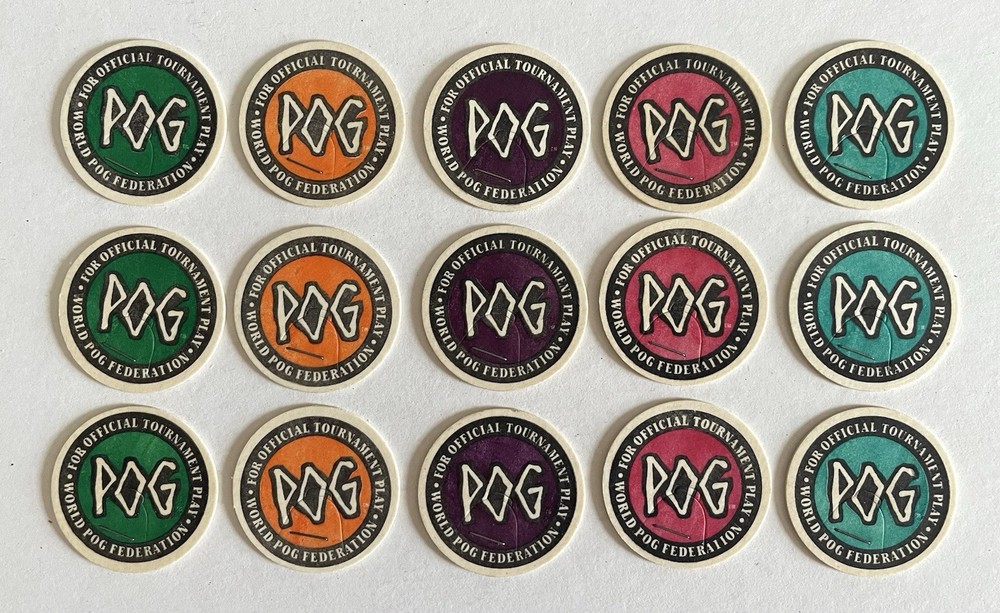 Vintage World POG Federation Official Tournament Lot of 15 POG Caps Five Colors
