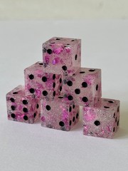 Resin Dice Set 6pcs – Pink Foil Black Dots – Handmade Replacement Dice Games