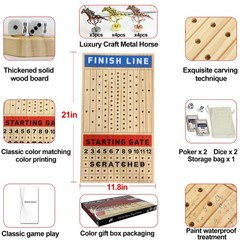 Large 21 inches Horse Racing Board Game with 11 Luxury Metal Horses Thickened Wo