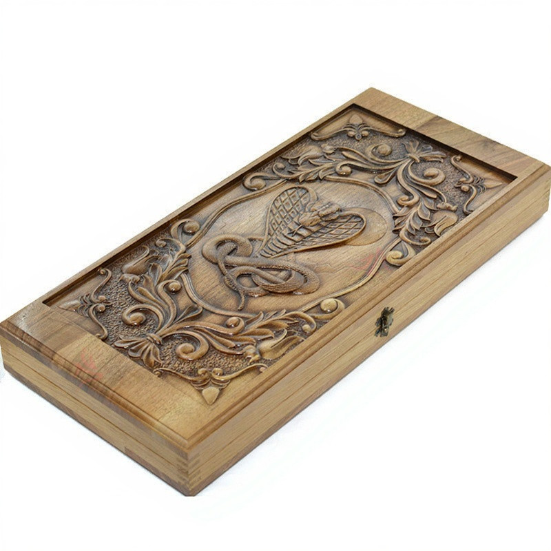 Handmade Wooden Backgammon Set “Cobra” 21.6 in – Carved Walnut Board Game Gift