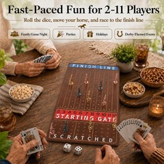 Jyquorp Horse Race Board Game Wooden Kentucky Derby Party Large, Walnut