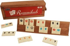 , Rummikub Vintage Edition in All-Wood Storage Case with 4 Built-In Player Tr…