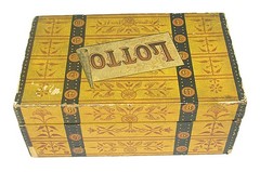 Vintage Trunk LOTTO GAME No. 2-418 Wood Glass Cardboard Pieces Circa 1900