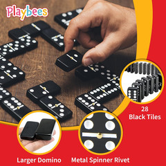 Playbees Jumbo Double Six Dominoes Set – 28 Black Classic Tiles in Faux Leather