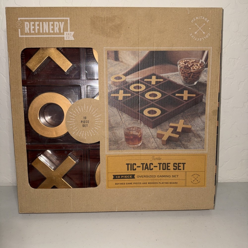 Refinery Premium Solid Wood Jumbo Tic Tac Toe Game Gold 14” Coffee Table Game