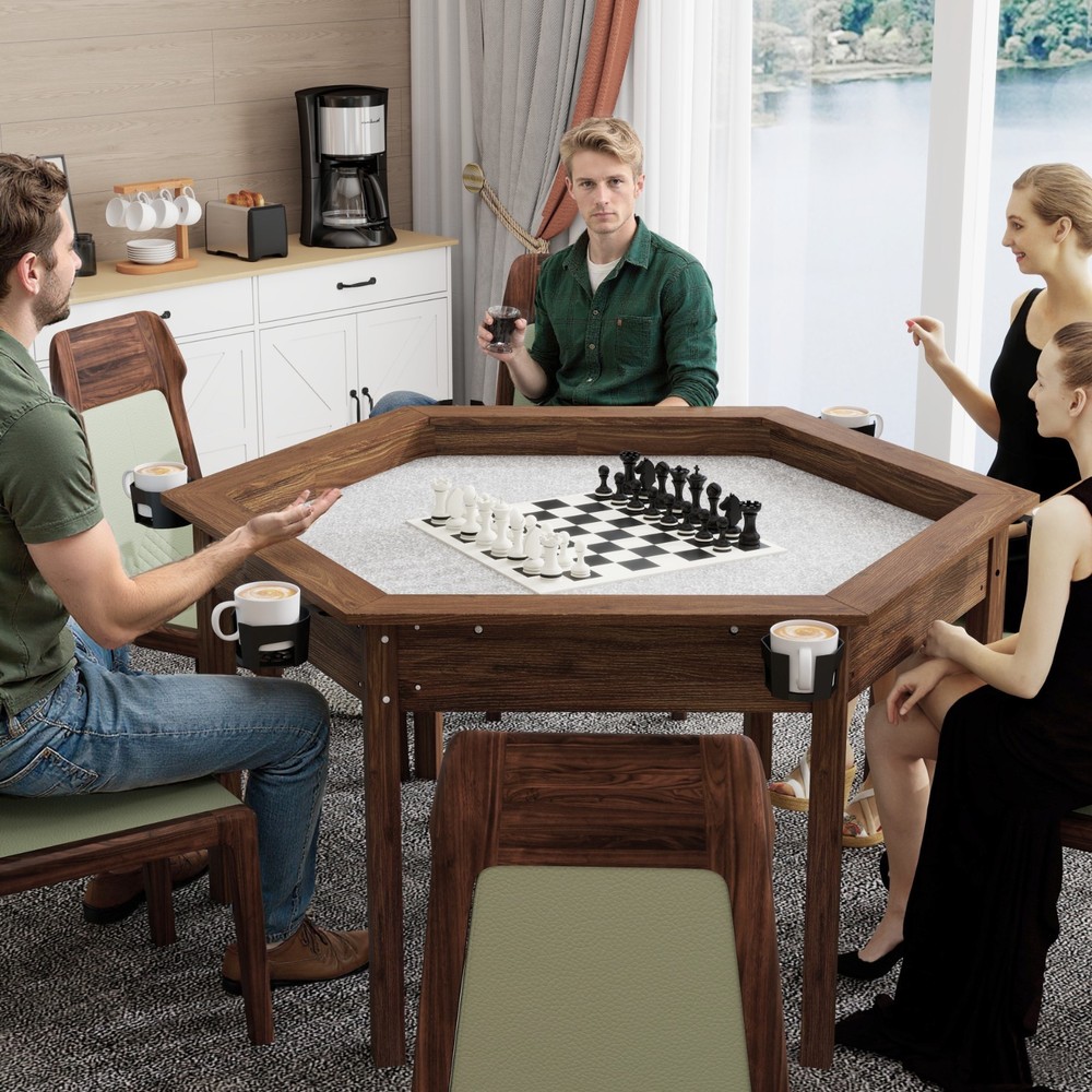Board Game Table with Removable Table Top for 6 Players, Hexagon Gaming Table
