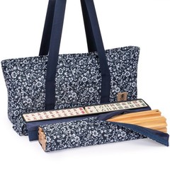 Yellow Mountain Imports American Mahjong Game Set, Blue Calico with Floral Blue
