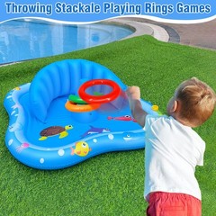 Inflatable Baby Pool Float with Canopy Backrest & Stackable Rings Water iGeeKid