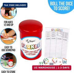 Regal Games – Farkle Classic Dice Game w/ 6 Colored Dice, 1 Convenient Dice Cup