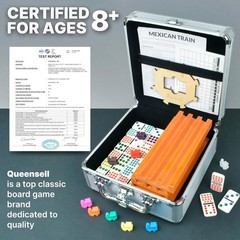 Queensell Mexican Train Dominoes Set Double 15 with 8 Holders – Wooden Hub and T