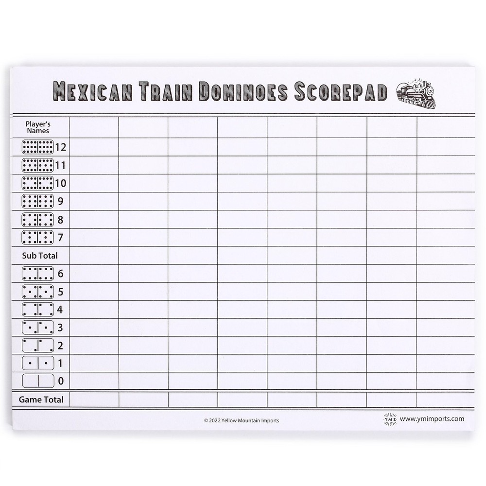 Yellow Mountain Imports Mexican Train Dominoes Scorepad – 50 Sheets