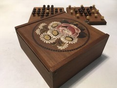 Vintage Elimination Puzzle Game Wooden Box Pegs Atelier Arlette Germany Floral