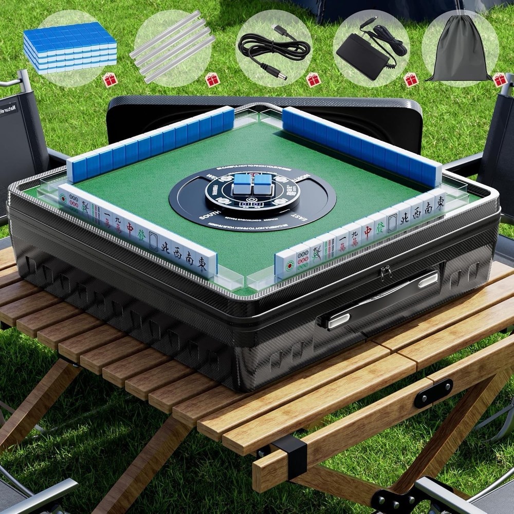 *Open Box* Portable Mahjong Set w/ Automatic Shuffling Table, 144 Magnetic Tiles